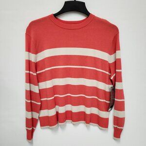 Marc Aurel Women's White/Bright Coral Scoop Neck Top Stripe Top Size 6